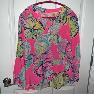 Lilly Pulitzer Pink Silk Long Sleeve Blouse SZ M